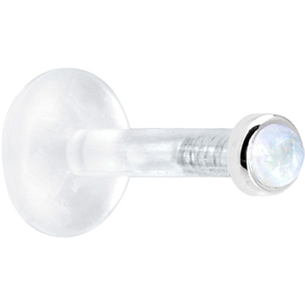 Solid 14K White Gold 2mm Genuine Rainbow Moonstone Bioplast Push in Monroe
