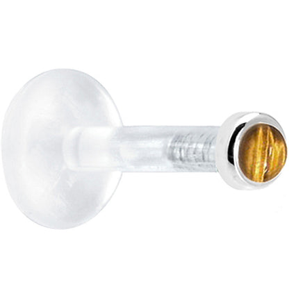 Solid 14K White Gold 2mm Genuine Tiger Eye Bioplast Push in Monroe
