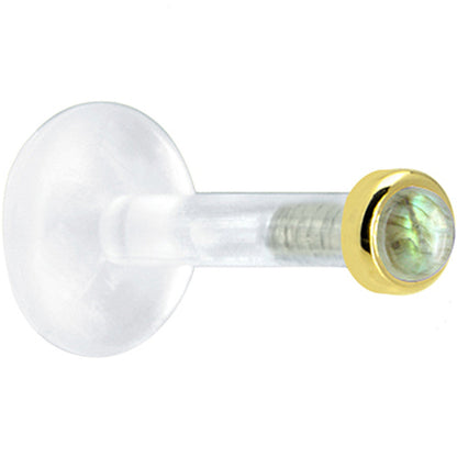 Solid 14K Yellow Gold 2mm Genuine Labradorite Bioplast Push in Monroe