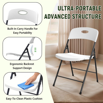 2/4/6 Pack White Plastic Folding Chairs Heavy Duty Metal Frame Indoor Outdoor