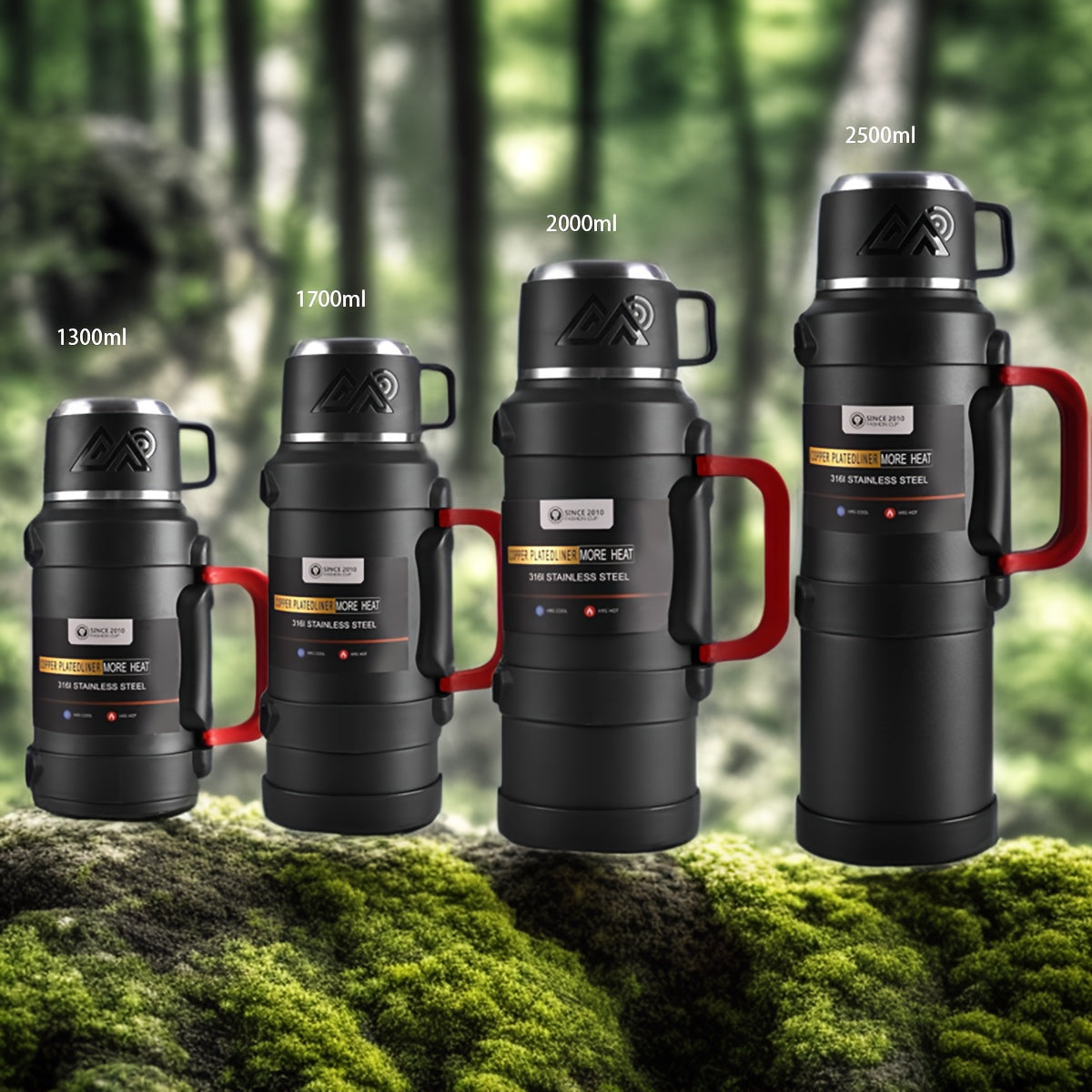 Multi-Size - Insulated Water Bottle Stainless Steel Thermos Mug Handle