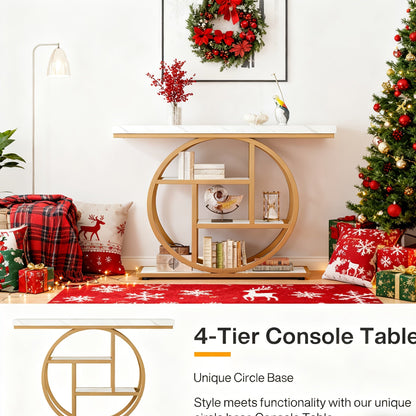 Luxury Gold Console Table with Marble Top, Modern Entryway Sofa Table