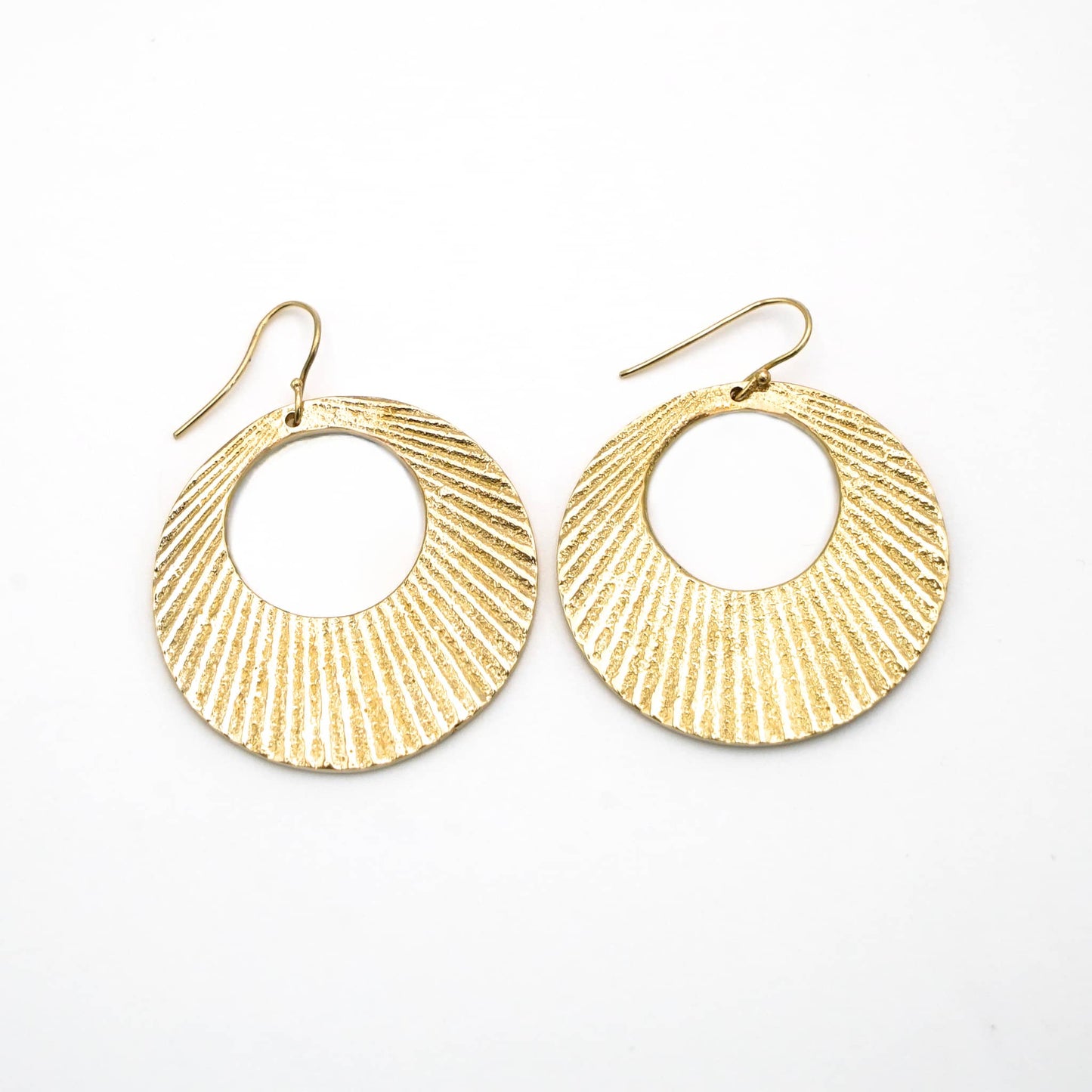 Engraved Circle Disc Brass Hoop Earrings | Mali