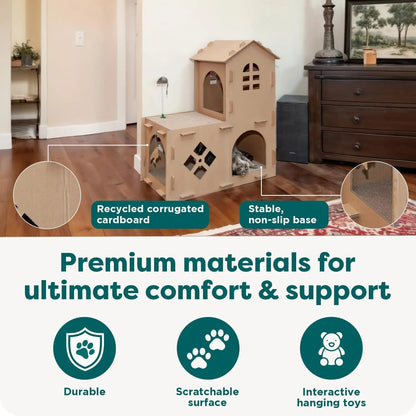 Multi-Level Cardboard Cat House & Scratcher Tower with Catnip & Toys