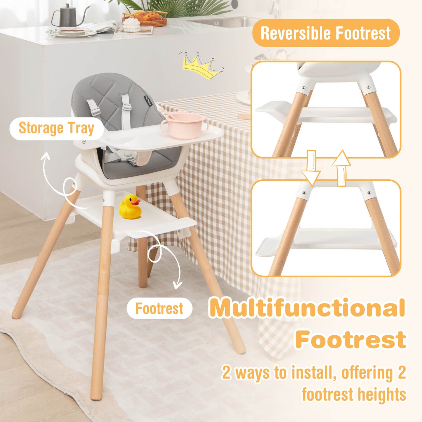 6-in-1 Baby High Chair with Removable Dishwasher and Safe Tray-White