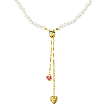 Heart Lariat Pearl Necklace