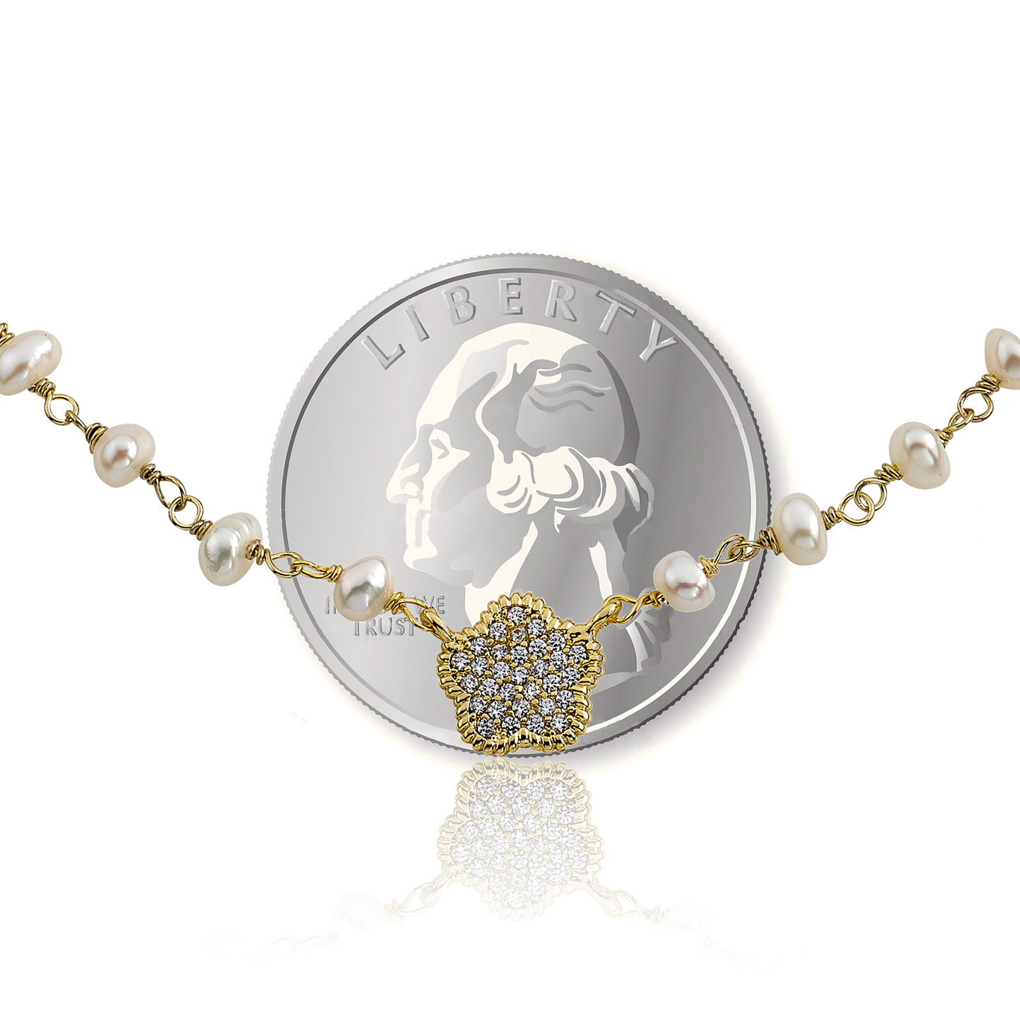 Micro Pave Flower Pearl Necklace