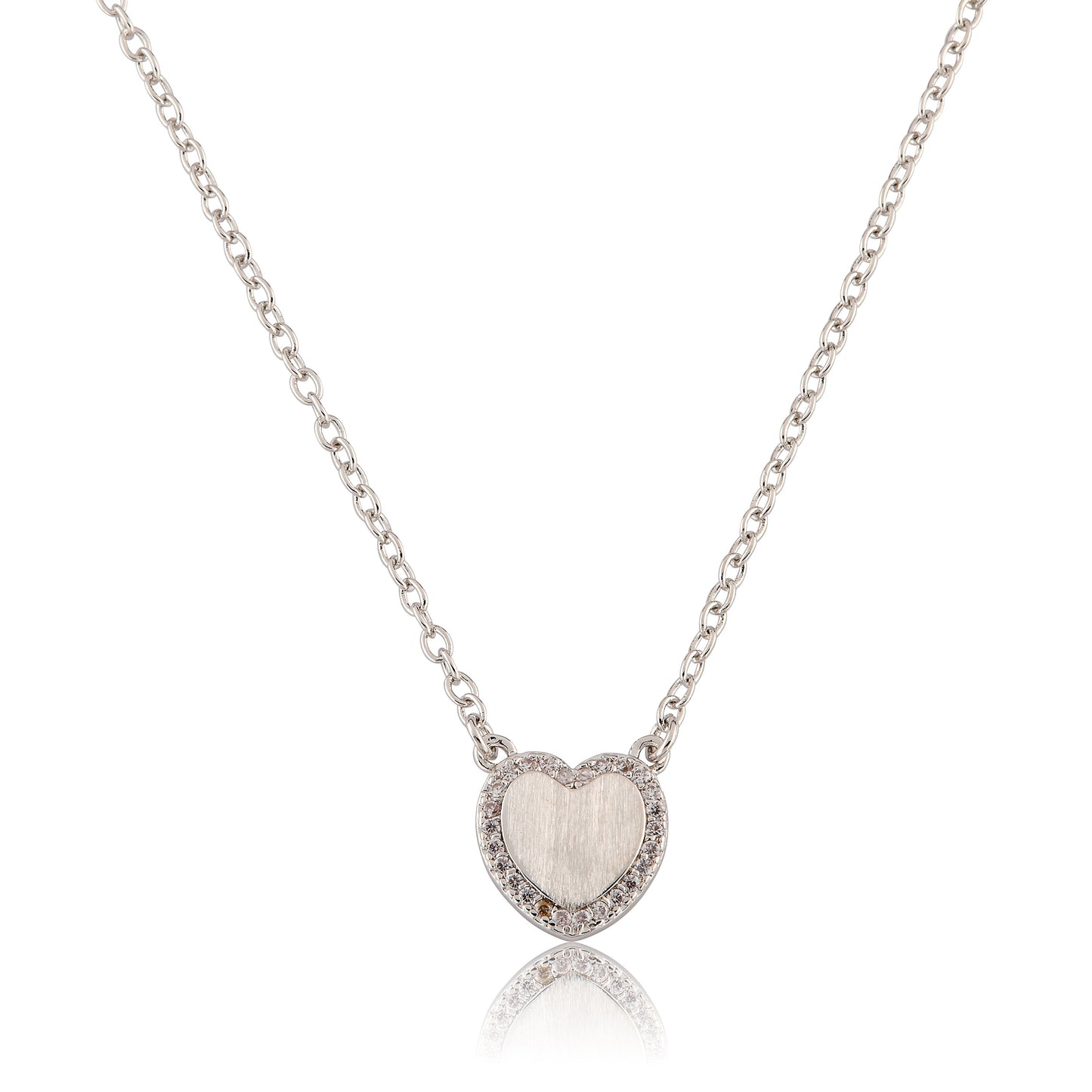 LMTS Classic! Brushed  Cz Framed  Heart Chain Necklace