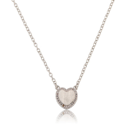 LMTS Classic! Brushed  Cz Framed  Heart Chain Necklace