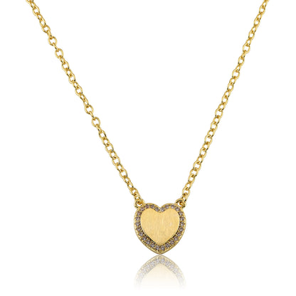 LMTS Classic! Brushed  Cz Framed  Heart Chain Necklace