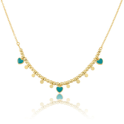 Bead & Disc Dangles Hearts Necklace