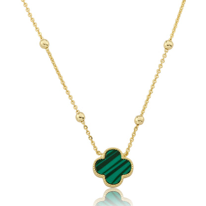 14K Gold Plated Clover Pendant On Bead Station Necklace