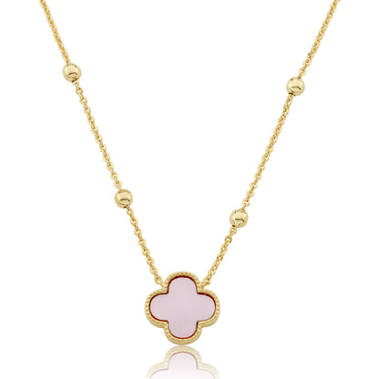 14K Gold Plated Clover Pendant On Bead Station Necklace