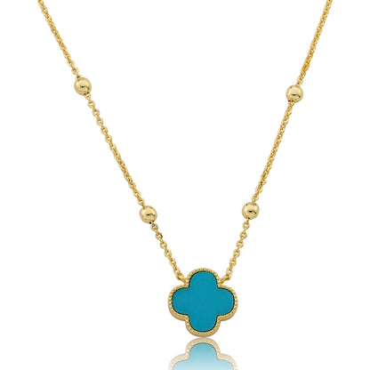 14K Gold Plated Clover Pendant On Bead Station Necklace