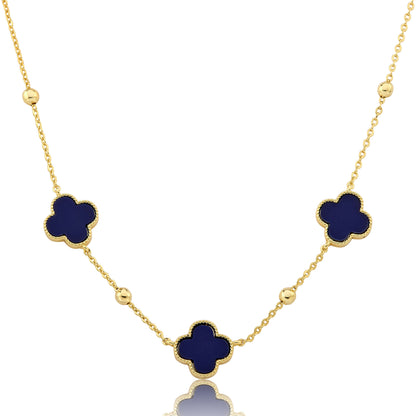 14K Gold Plated 3 Clover Pendant On Bead Station Necklace