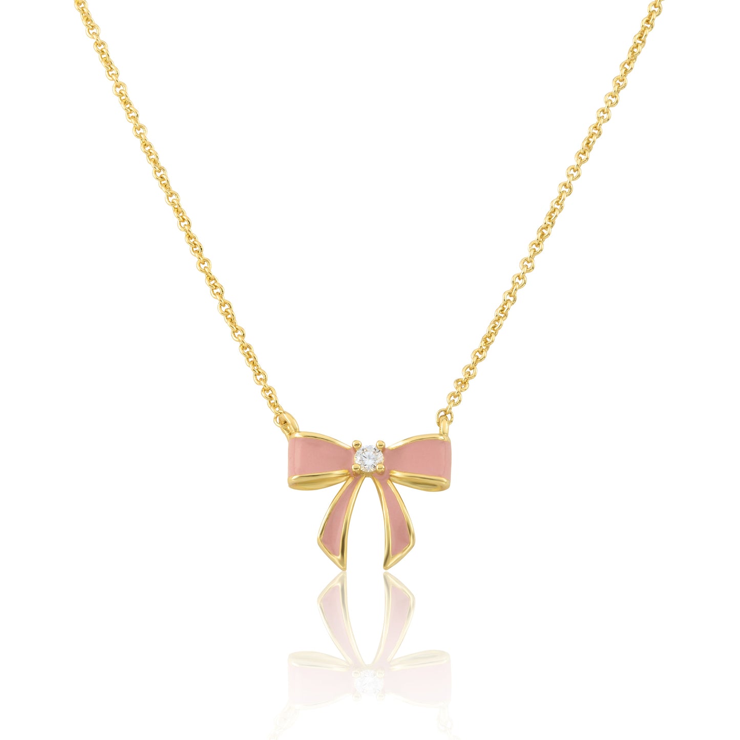 LMTS Classic! 14k Gold Plated Cz Center Enamel Bow Necklace