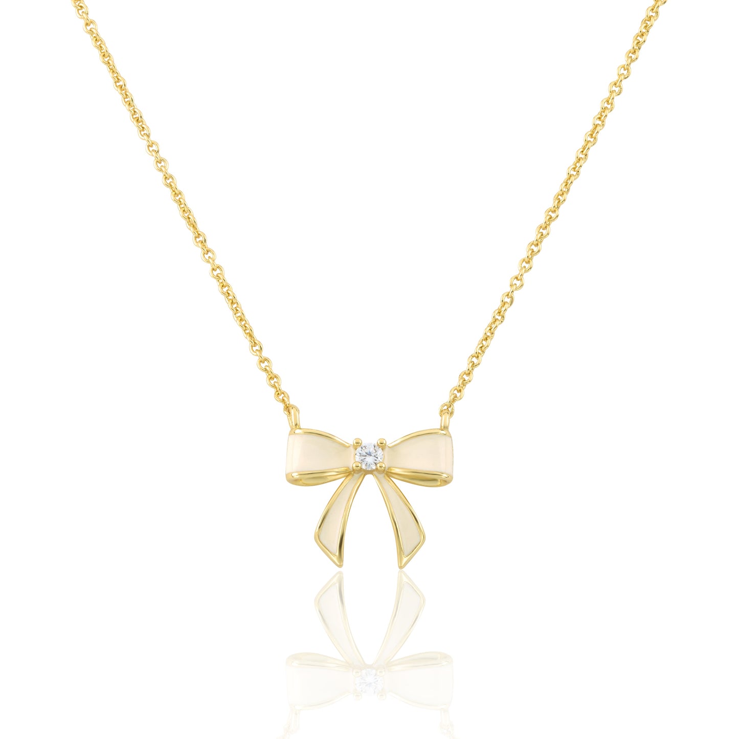LMTS Classic! 14k Gold Plated Cz Center Enamel Bow Necklace
