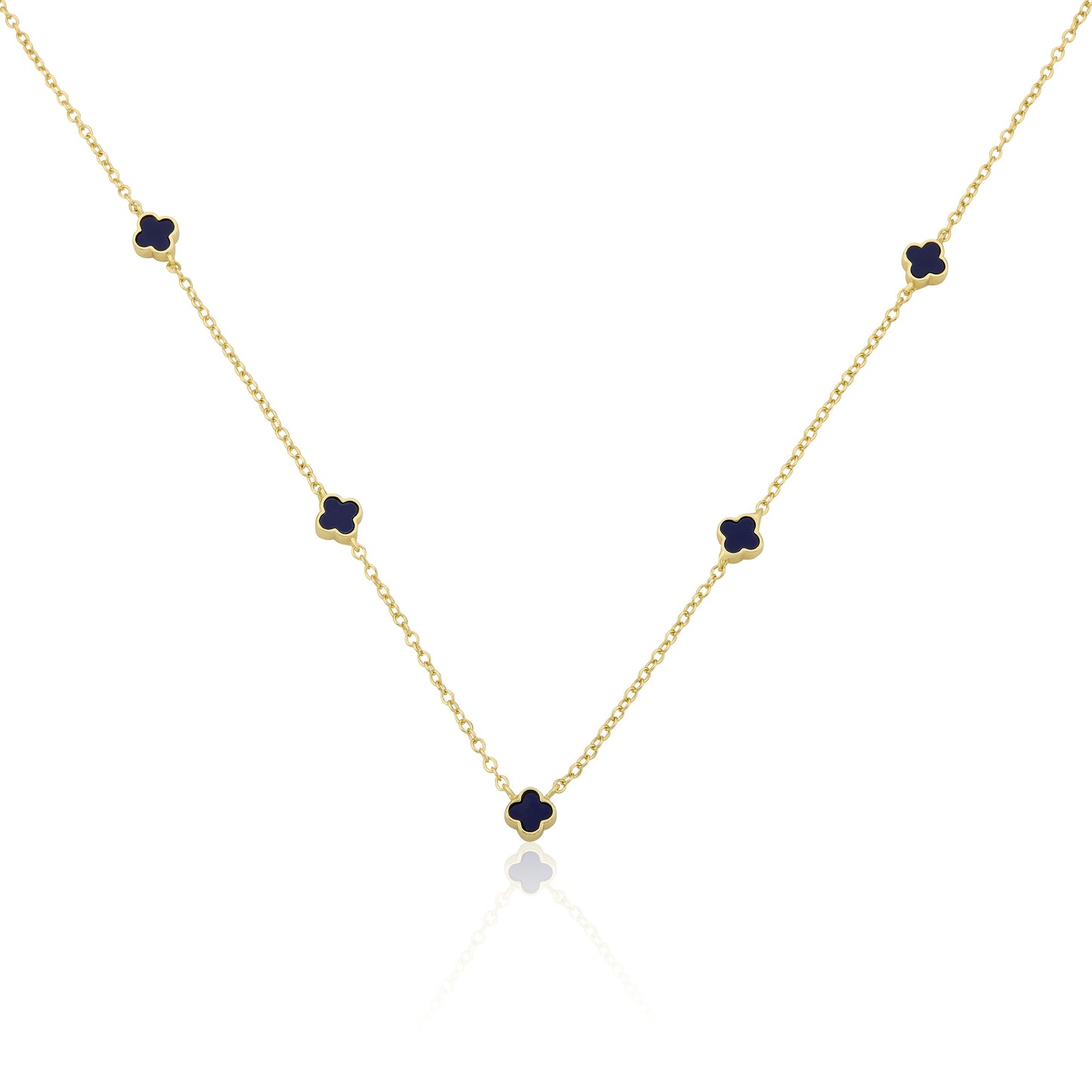 14K Gold Plated 6mm Clover Station Chain Necklace