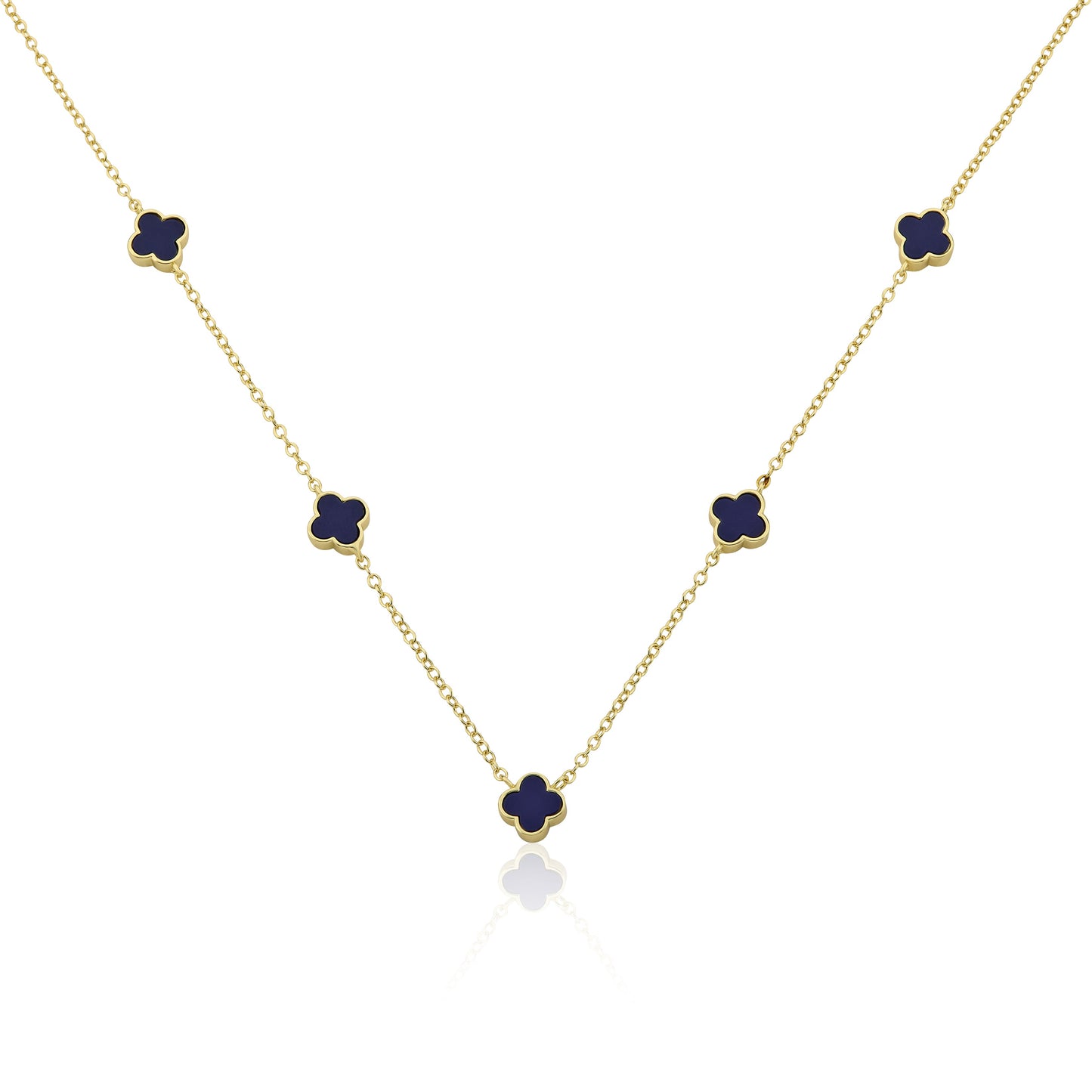14K Gold Plated 8mm Clover Station Chain Necklace
