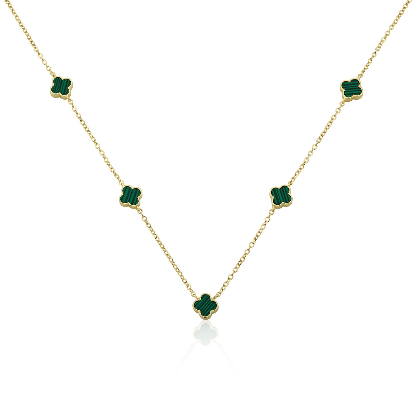 14K Gold Plated 8mm Clover Station Chain Necklace