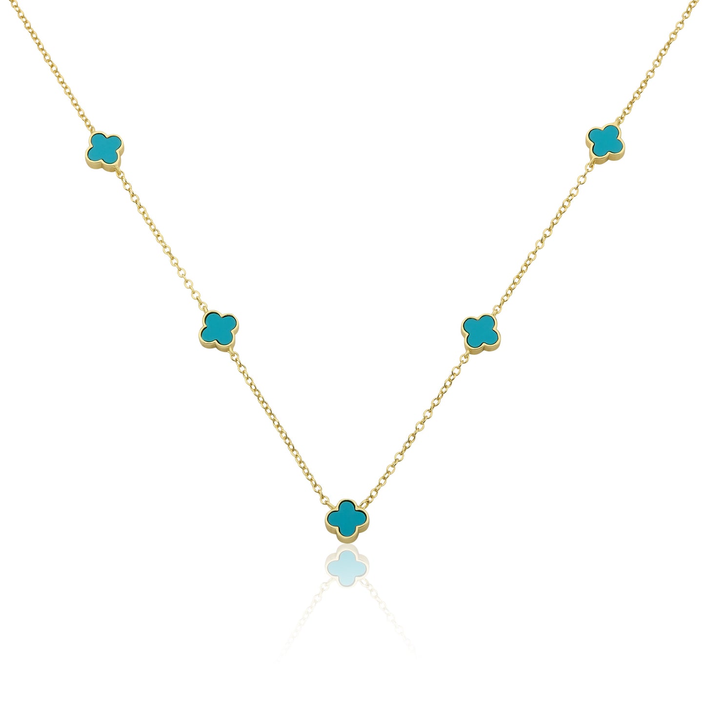 14K Gold Plated 8mm Clover Station Chain Necklace