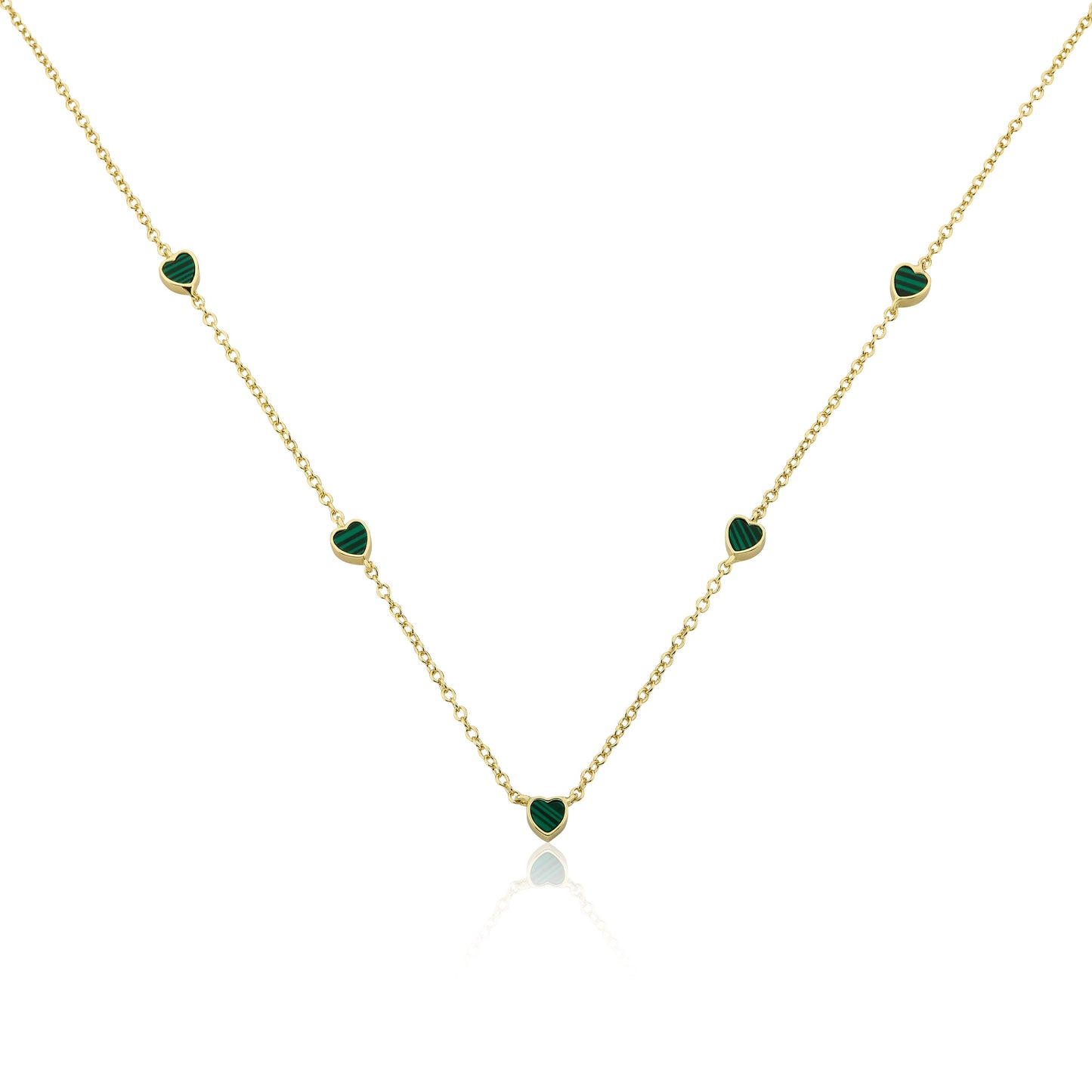 14K Gold Plated 5mm Heart Station Chain Necklace