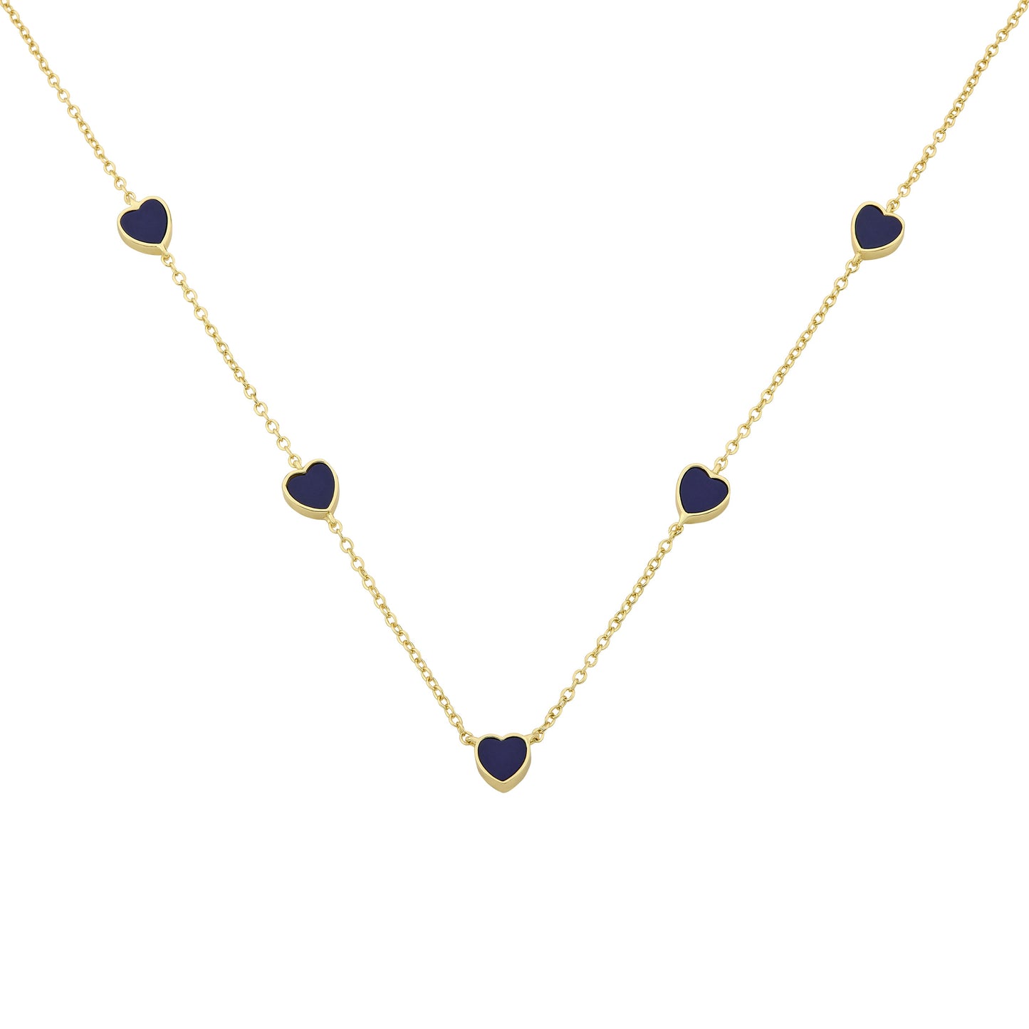 14K Gold Plated 7mm Heart Station Chain Necklace