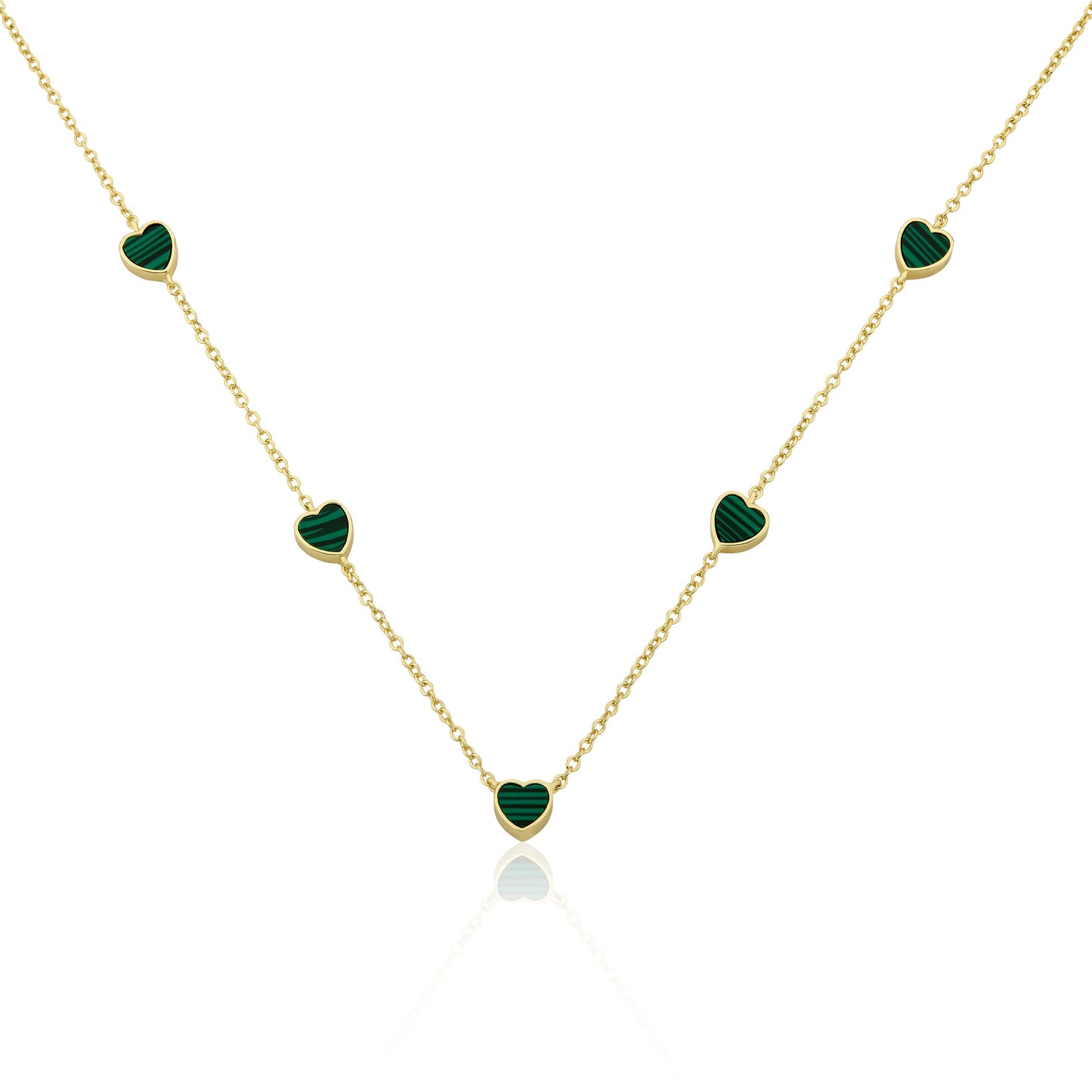 14K Gold Plated 7mm Heart Station Chain Necklace
