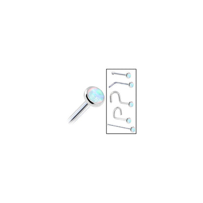 Solid 14K White Gold 2mm Synthetic Opal Nose Ring
