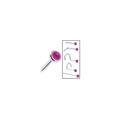 Solid 14K White Gold 2mm Genuine Pink Garnet Nose Ring