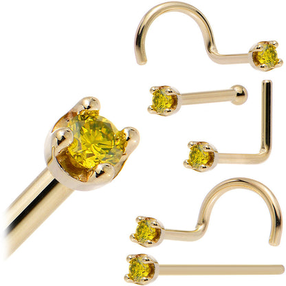 Solid 14K Yellow Gold 1.5mm Genuine Yellow Diamond Nose Ring