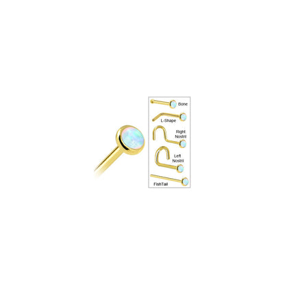 Solid 14K Yellow Gold 2mm Synthetic Opal Nose Ring