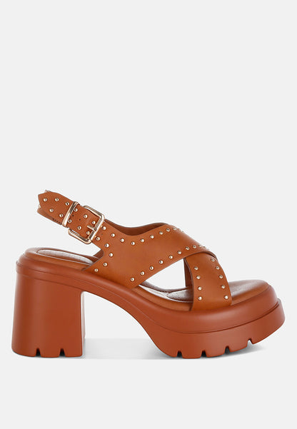 Nambo Stud Embellished Block Heel Sandals