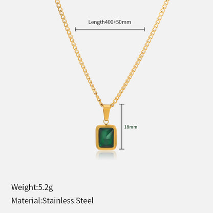 French Retro Emerald Stainless Steel Popular Geometric Fritillary Inlaid Necklaces