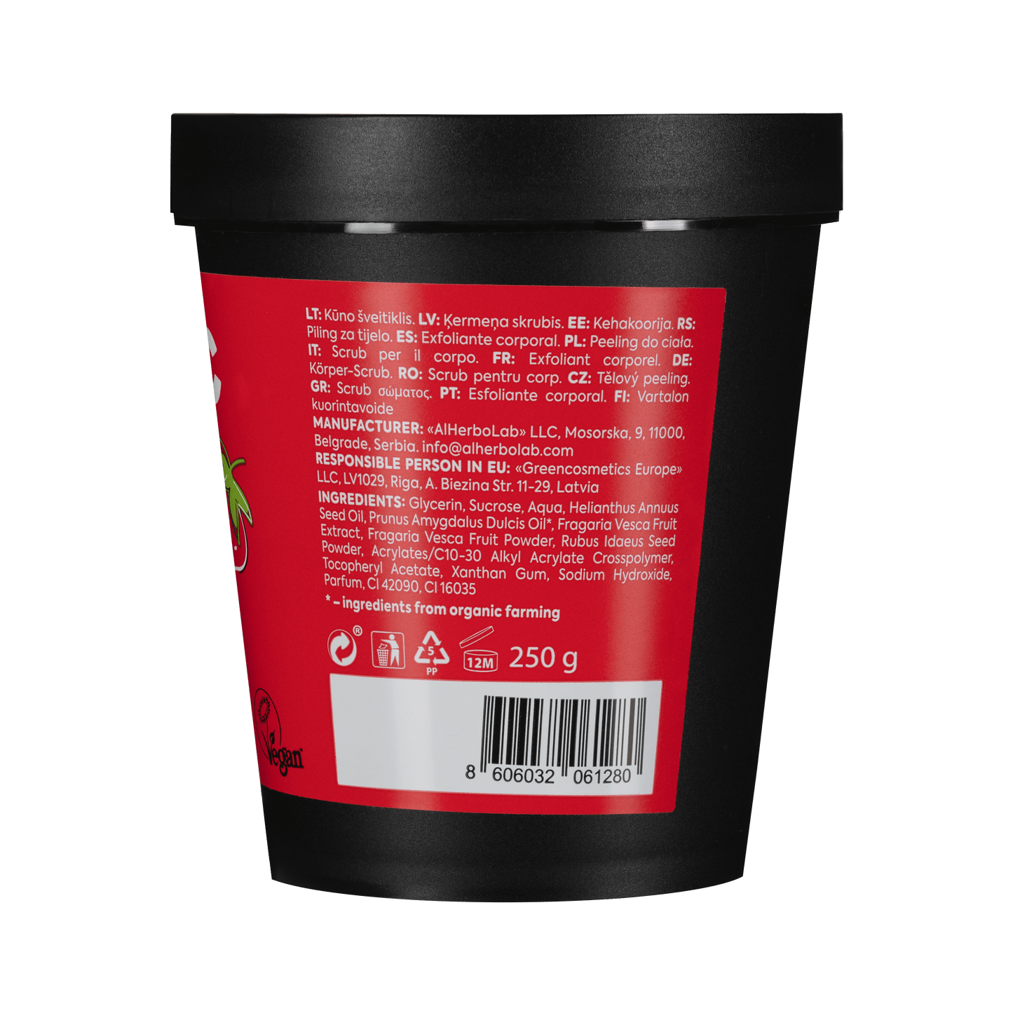 Organic Mimi, Body Scrub Jam Almond & Strawberry, 250 g