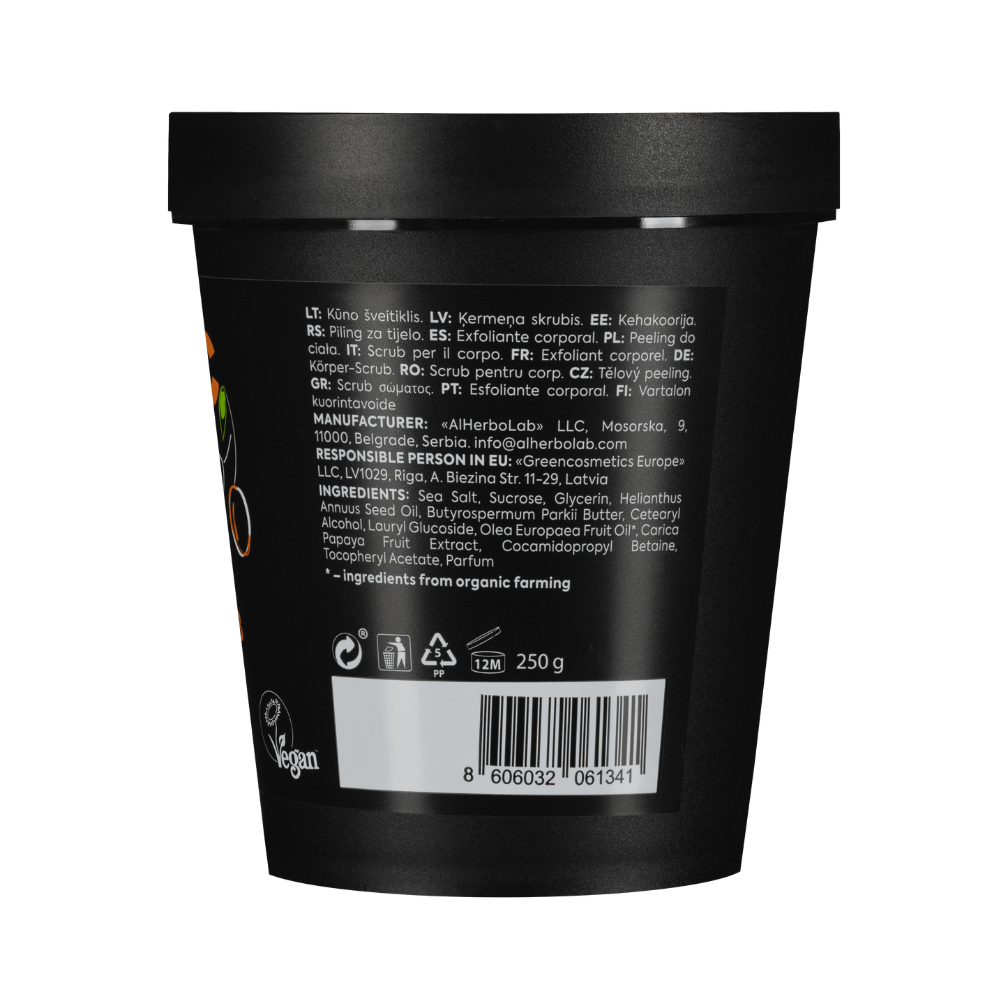 Organic Mimi, Body Scrub Renewing Olive & Papaya, 250 g
