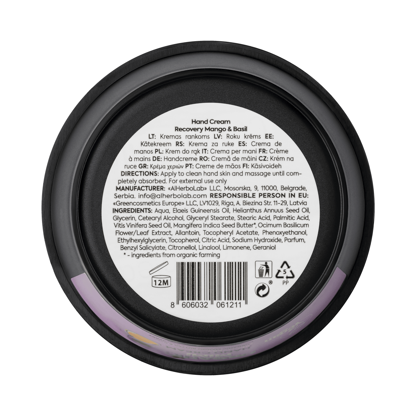 Organic Mimi, Hand Cream Recovery Mango & Basil, 50 ml