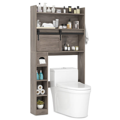 Over The Toilet Storage Cabinet with Sliding Barn Door and Adjustable Shelves