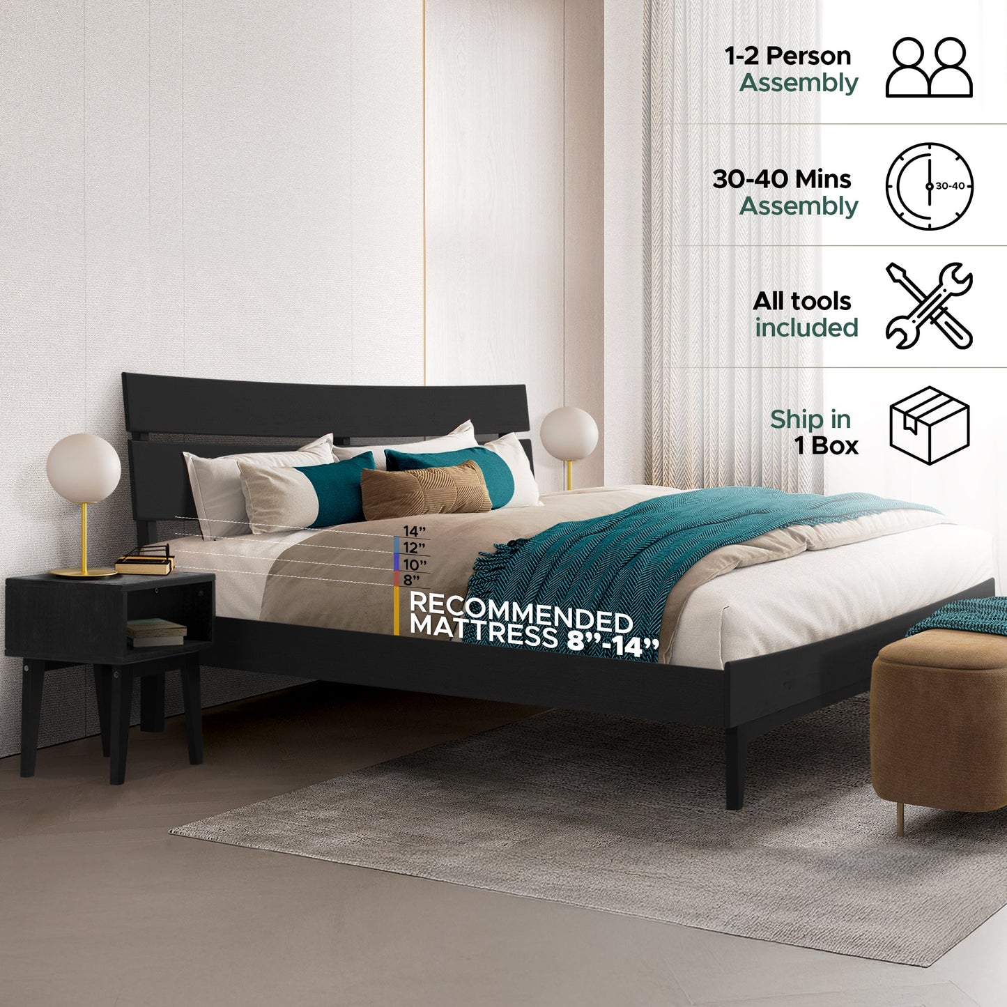 Aurora Solid Wood Bed Frame