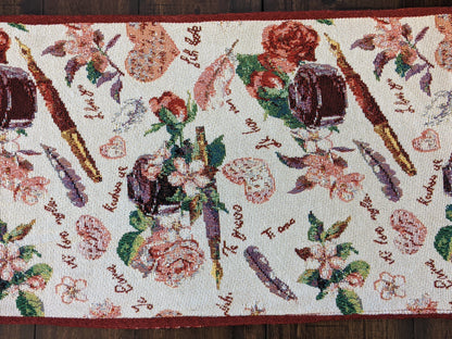 DaDa Bedding Sweet Heart Love Notes Pink Floral Woven Tapestry Dining Table Runner (18273)