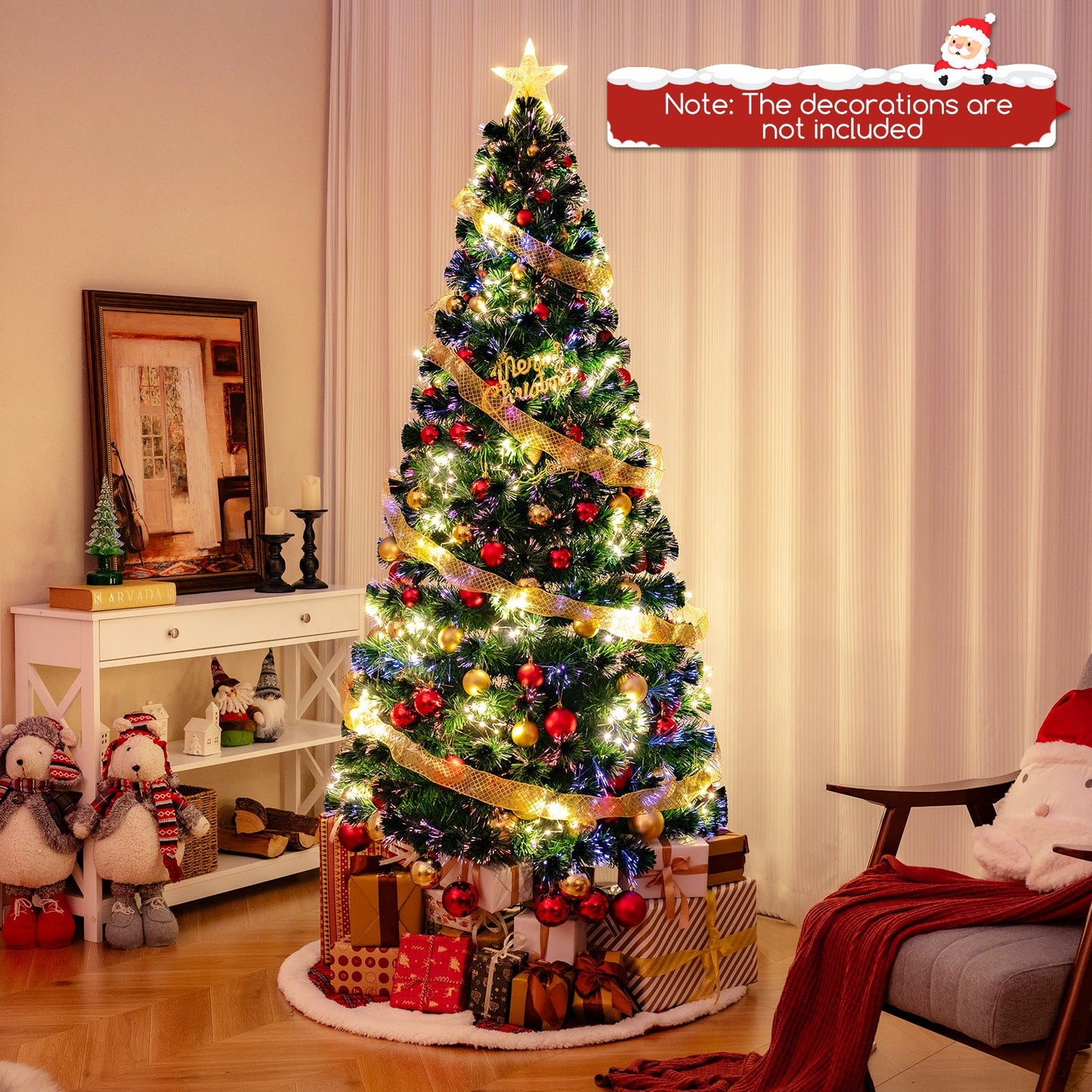 Pre-Lit Artificial Xmas Tree with Top Star and Branch Tips
