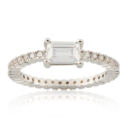 Rhodium Plated Cz Eternity Ring- Color Center Stone