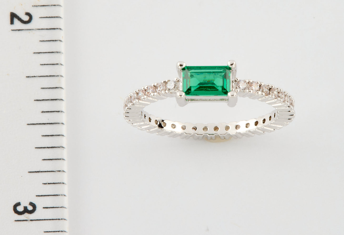 Rhodium Plated Cz Eternity Ring- Color Center Stone