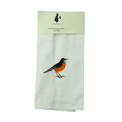100% Cotton Tea Towels with Bird Embroidery - Kitchen Towels
