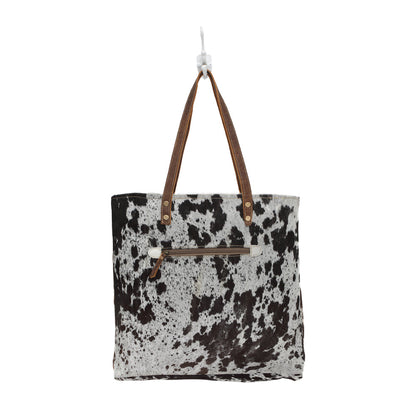 Myra Mesa Trail Patchwork Hairon Tote Bag for Women Rustic Cowhide Design, Brown Leather Handles for Everyday Utility