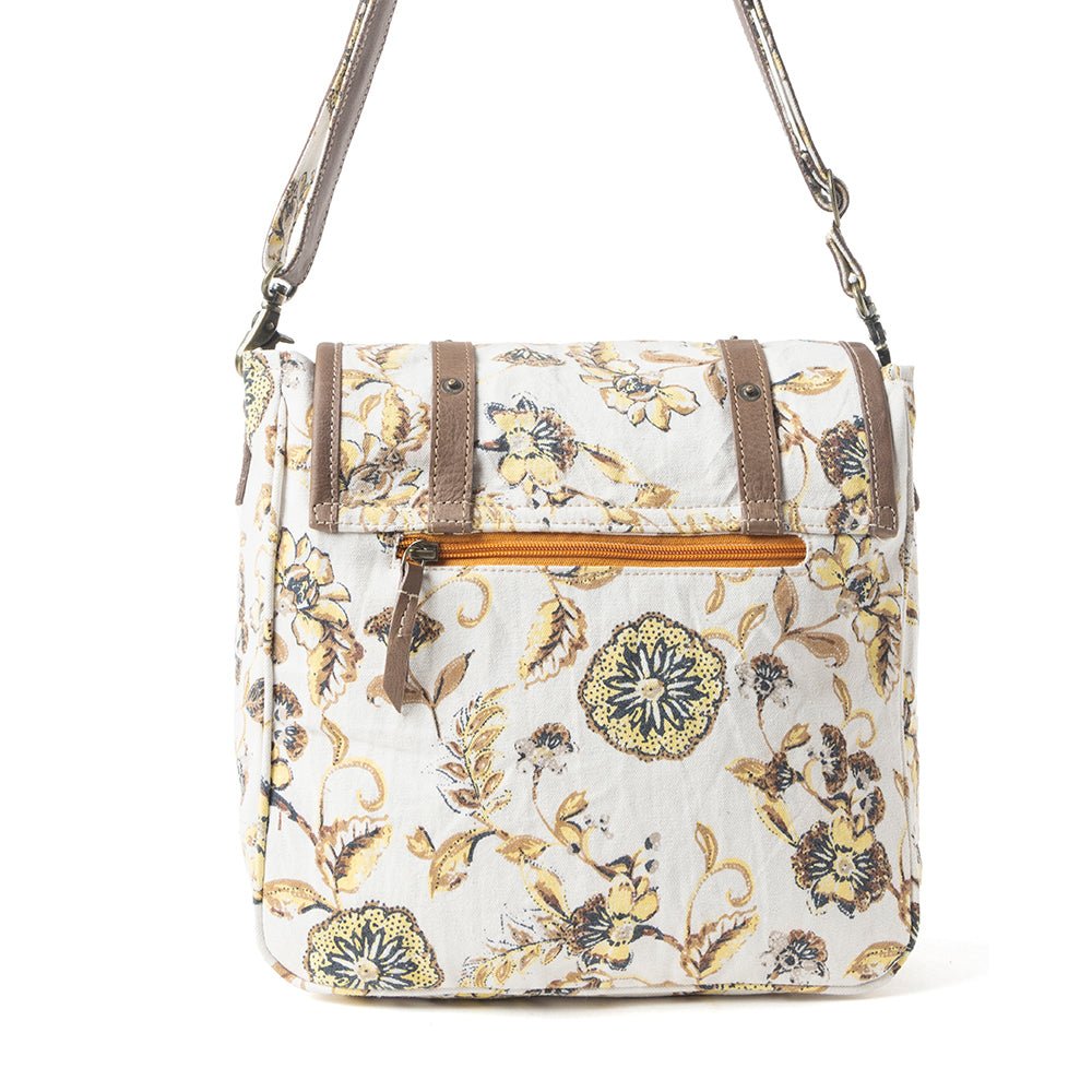 Mesa Morning Glories Messenger Bag In Brown And Off White