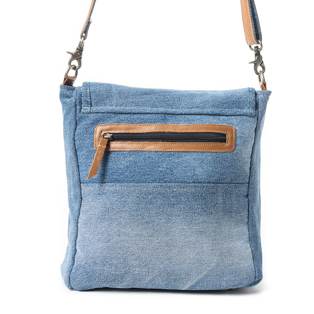 Myra Ashley Adventure Crossbody Bag â€“ Upcycled Denim with Leather Accents