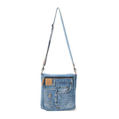 Myra Ashley Adventure Crossbody Bag â€“ Upcycled Denim with Leather Accents