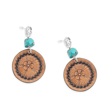 Floral Star Medallion Earrings In Brown