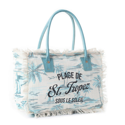 Saint Tropez Tote Bag In Green & White